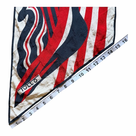 Vintage Silk Scarf Neck Wrap Tullo 60s 70s Pop Art Red White Mod Bag Accessory - Picture 10 of 13